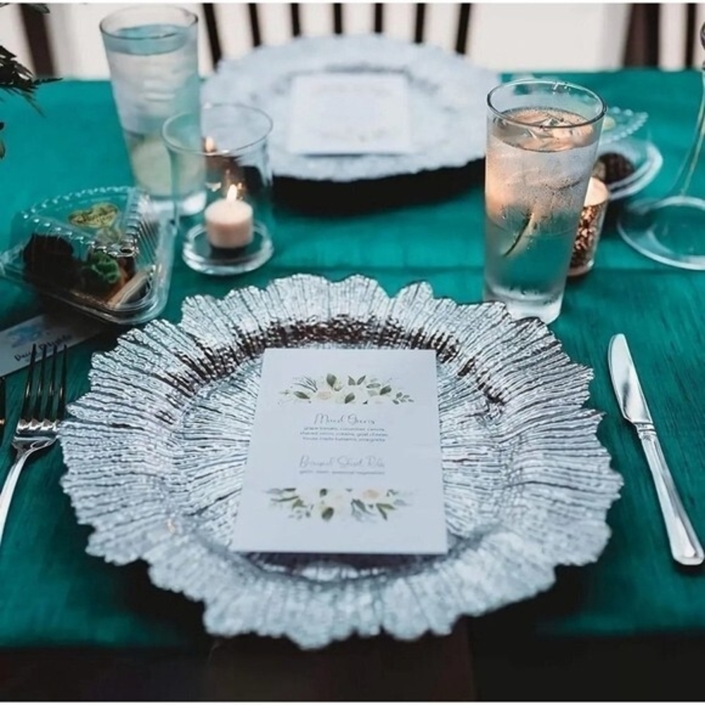Silver Reef Charger Plates Set of 2 Glass Iridescent 12.75" Wedding Holiday NWOT